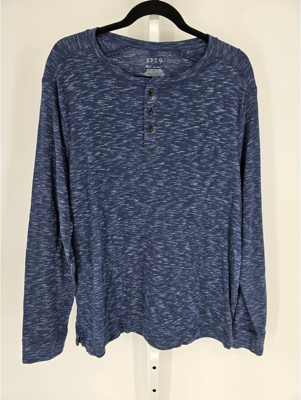 Apt. 9 Men's Blue Long Sleeve Button Round Neck Cotton T-shirt Size XL